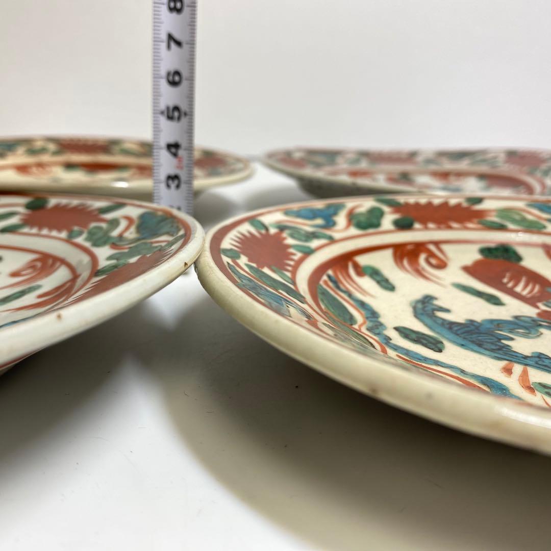 専用　江戸後期　西浦焼呉州赤絵中皿4枚　w16.4cm 東K7-1222①タトサ