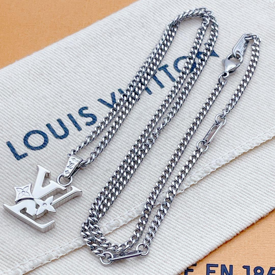 LOUIS VUITTON ネックレス　ロウ　チェーン　LV　トップ　シルバー