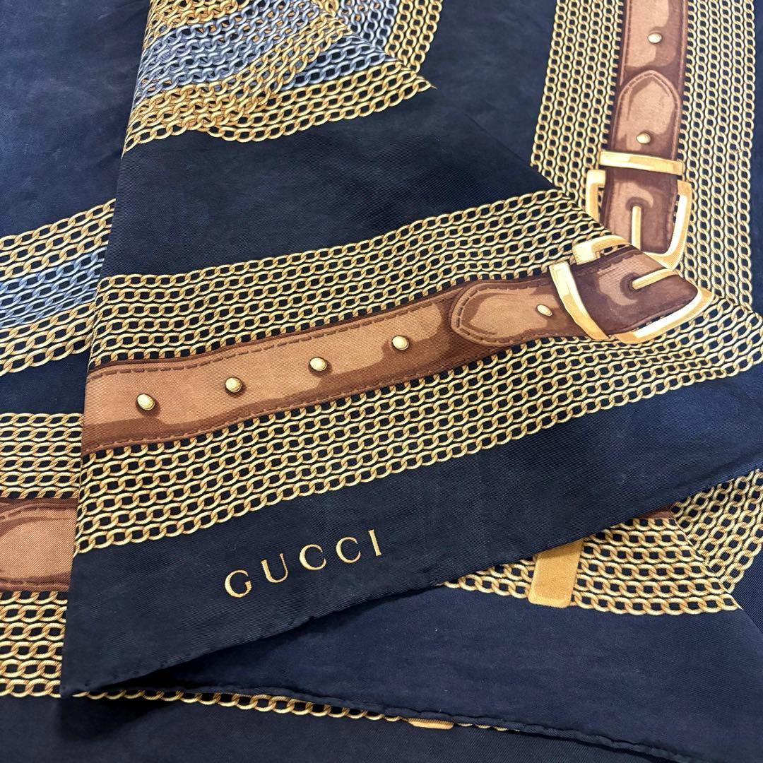 GUCCI シルク スカーフ ネイビー