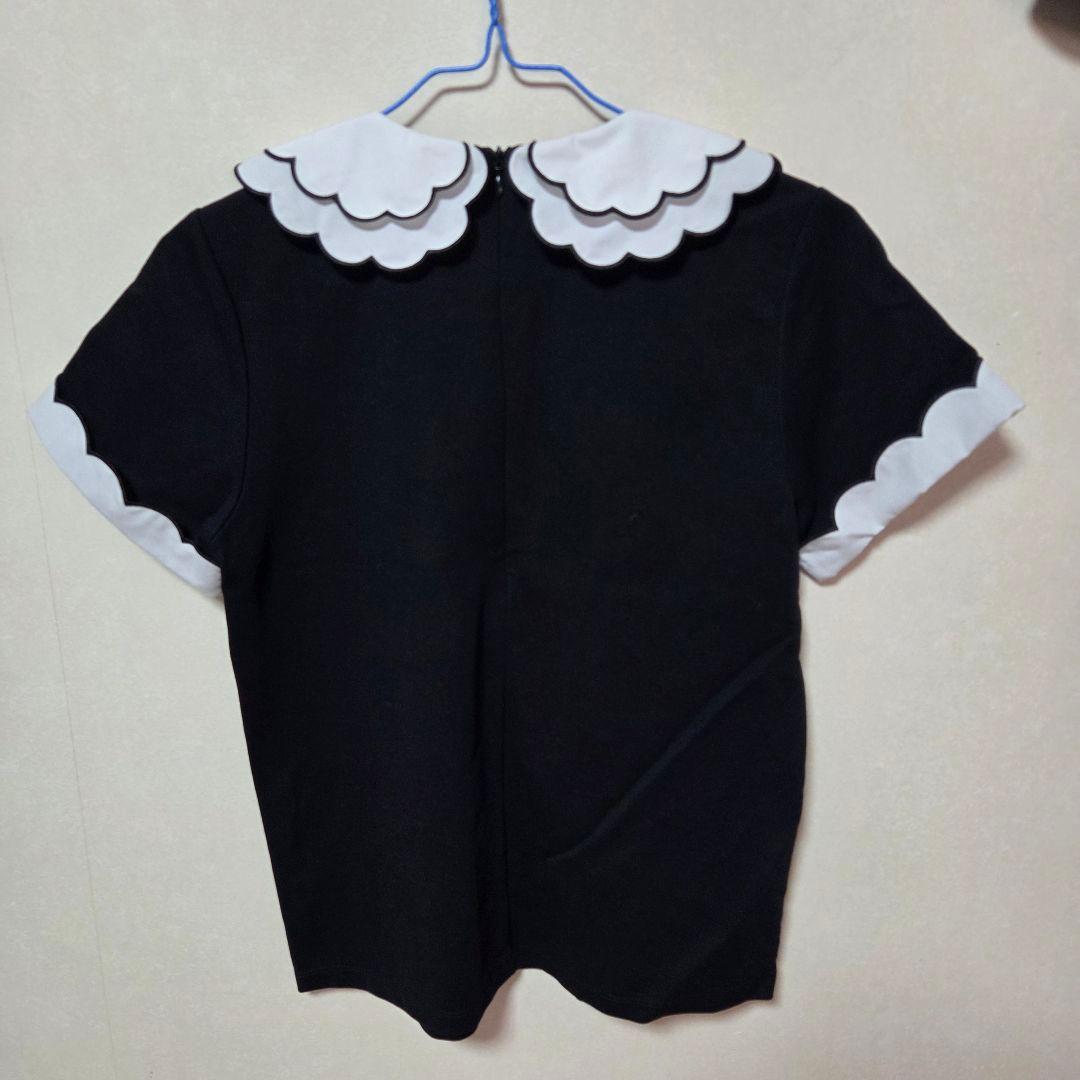 firmore 刺繍ダブルカラーレイヤードトップス ブラック