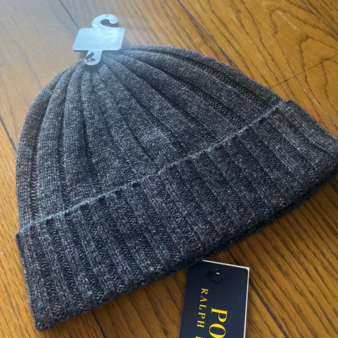 【新品】Ralph Laurenビッグポニーニットキャップ　ビーニー　グレー