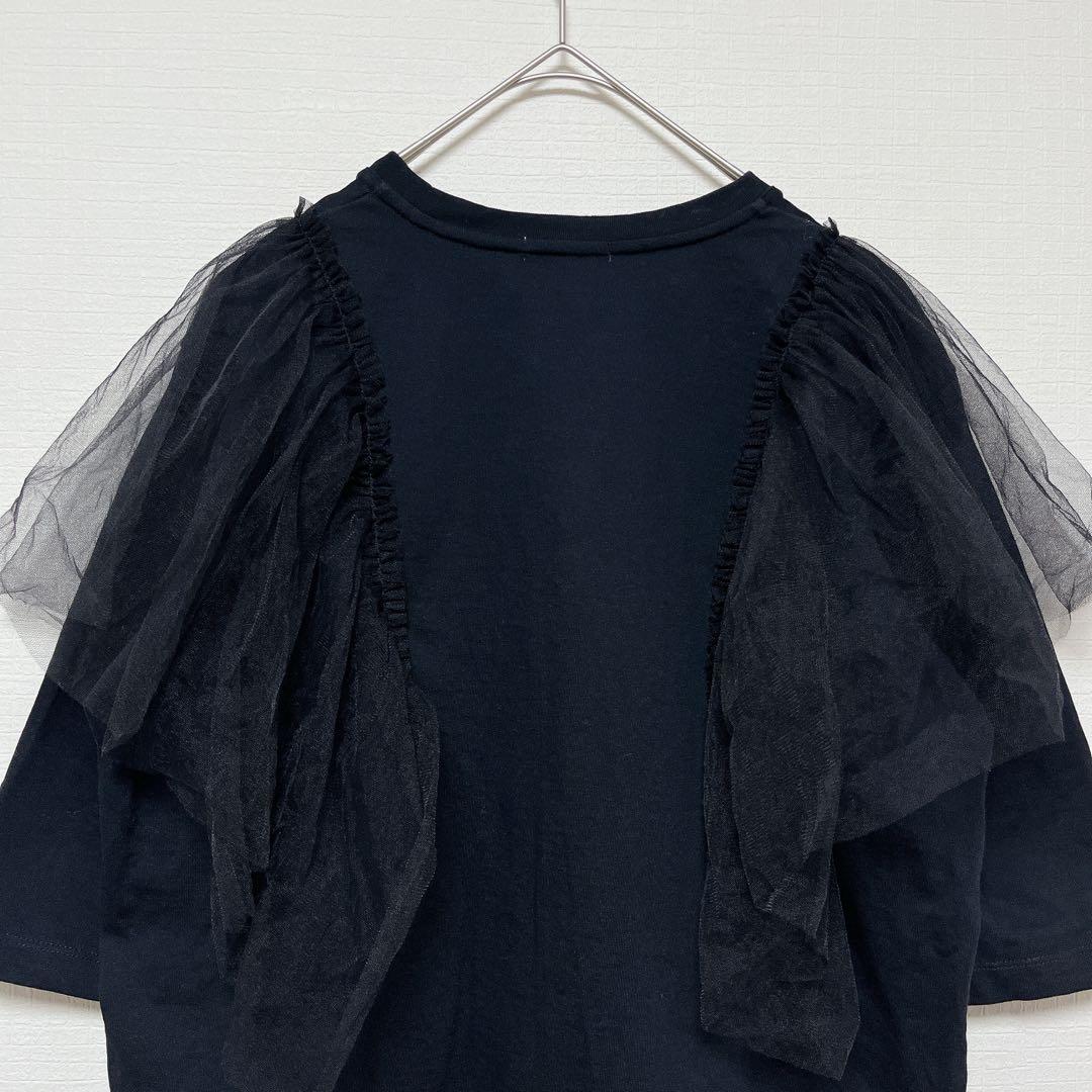 クードル/チュールTシャツ/黒/5分袖/金子綾さん着用/カットソー/日本製/人気