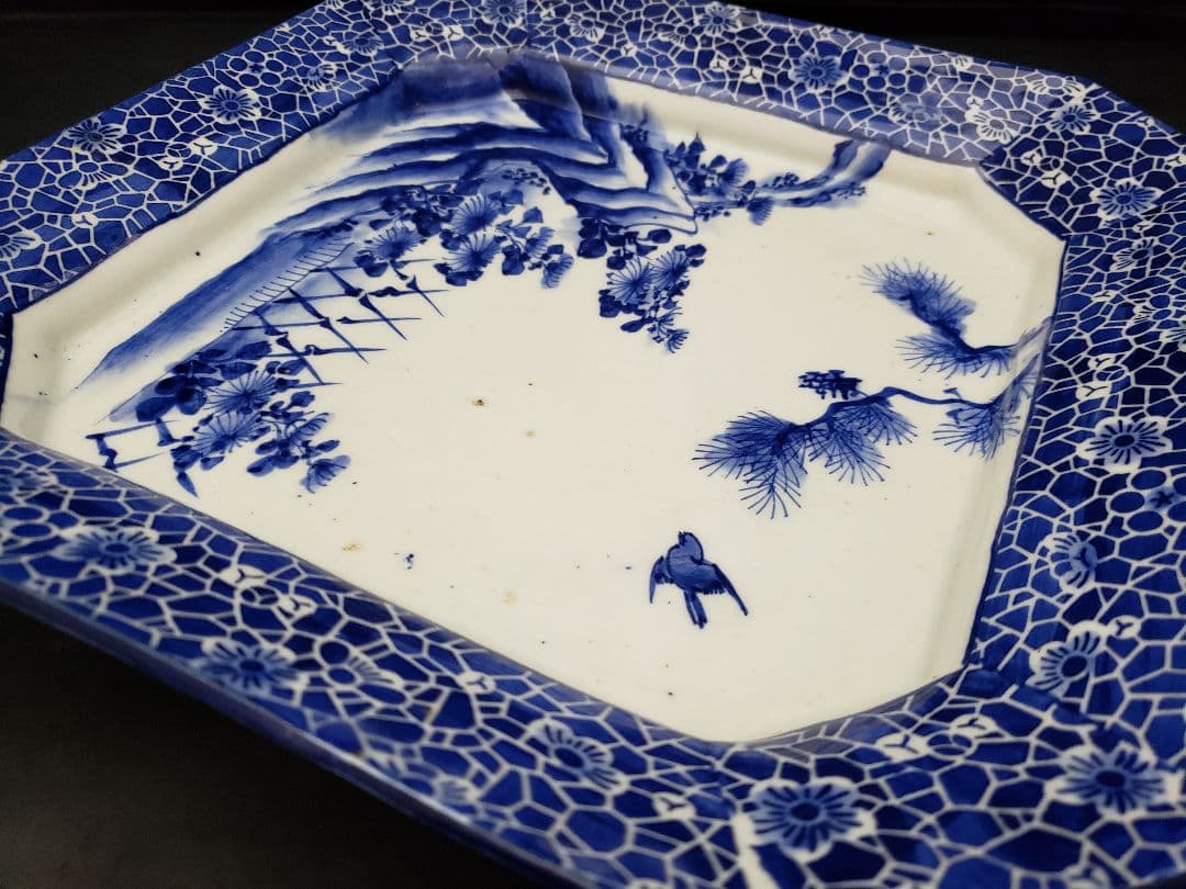 古伊万里　印判　染付　時代皿　角皿