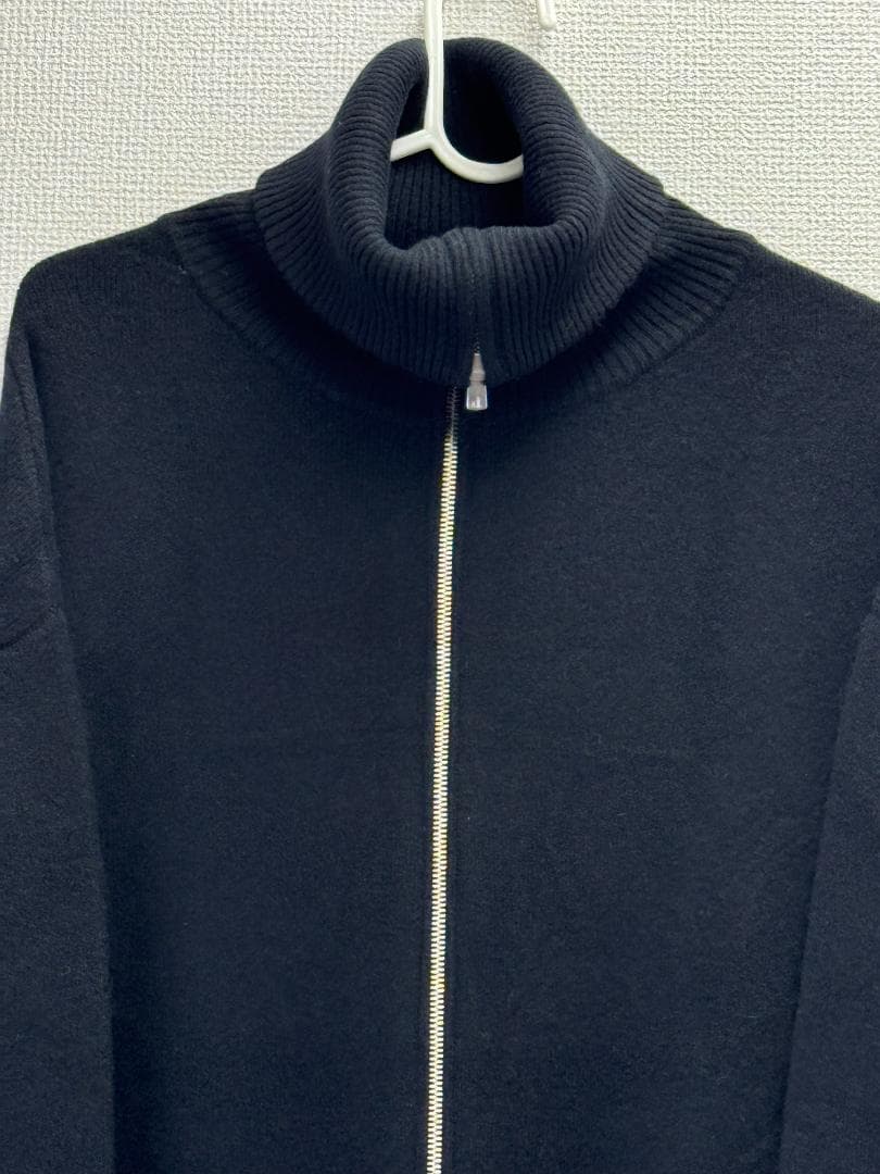 ロングニットコート カシミヤ100％ タートルネック LLサイズ ネイビー 上質