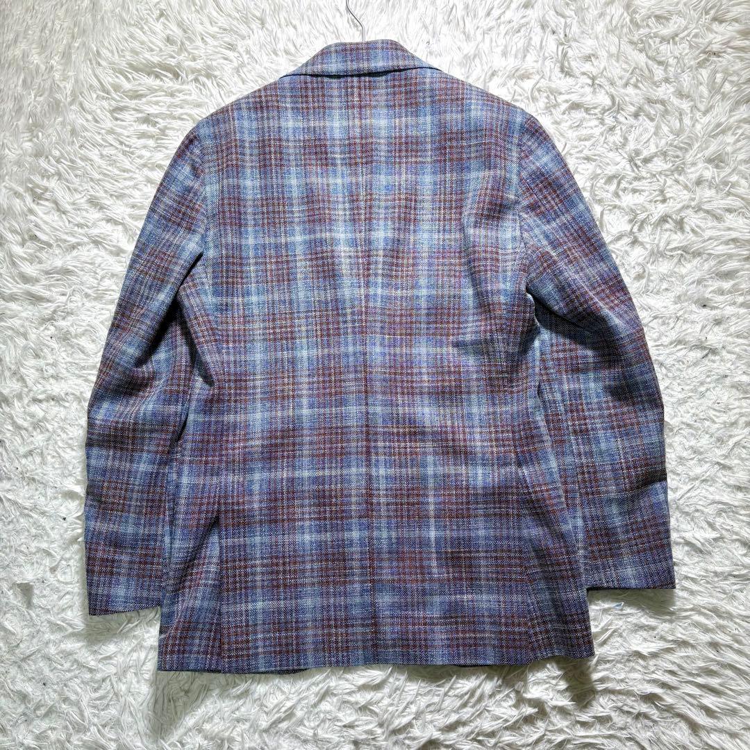 【美品】LARDINI テーラードジャケット　44 チェック　ウール　シルク