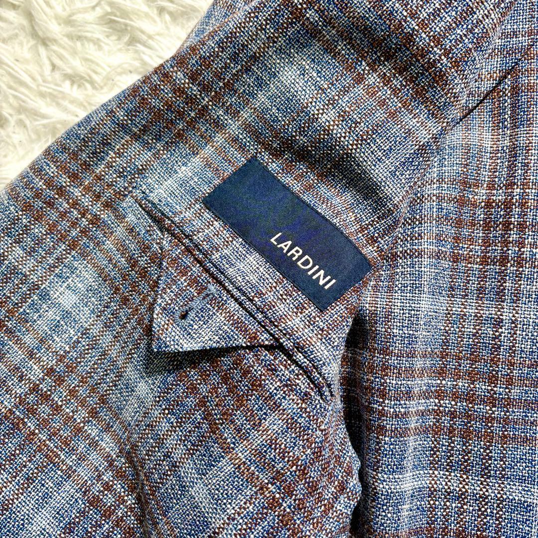 【美品】LARDINI テーラードジャケット　44 チェック　ウール　シルク