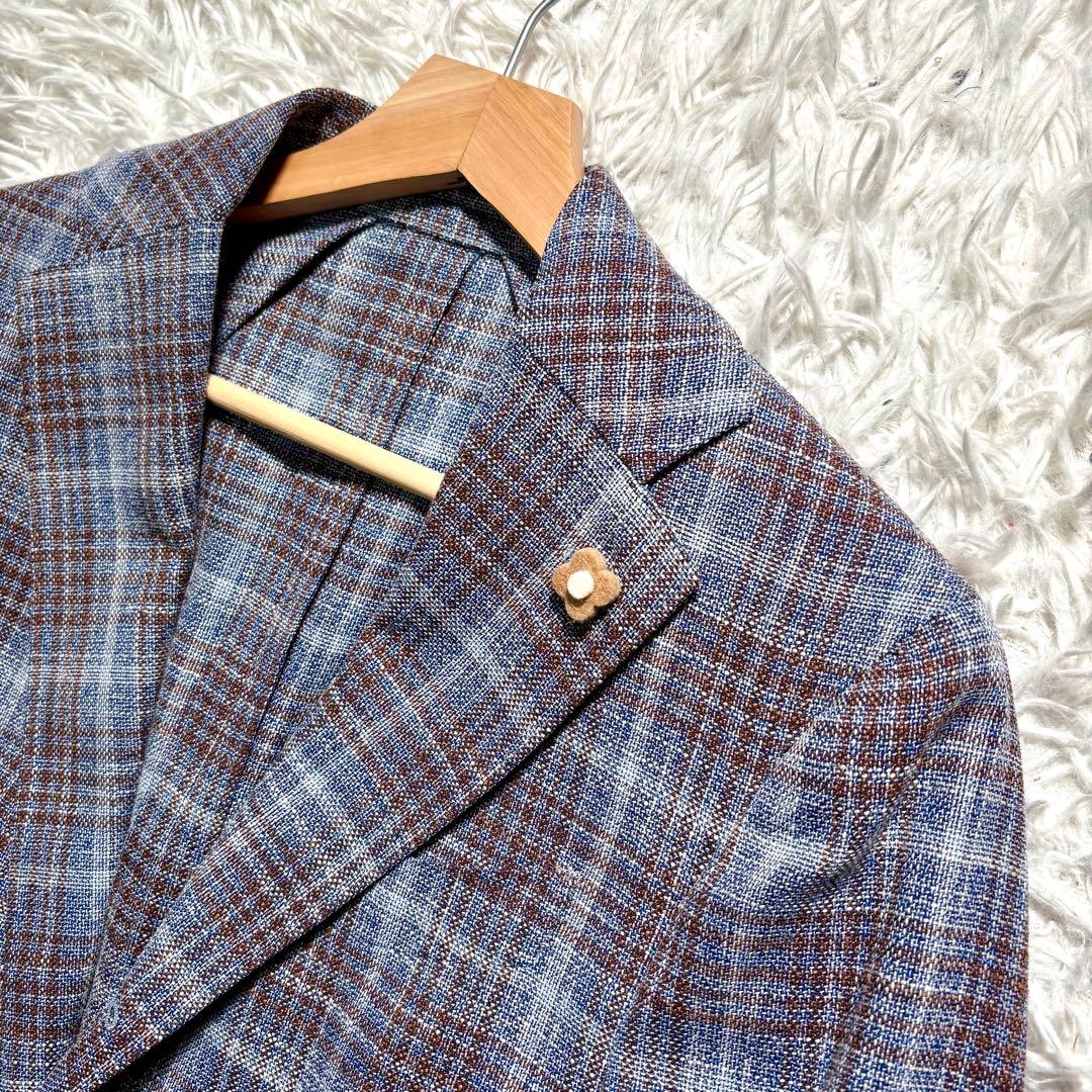 【美品】LARDINI テーラードジャケット　44 チェック　ウール　シルク