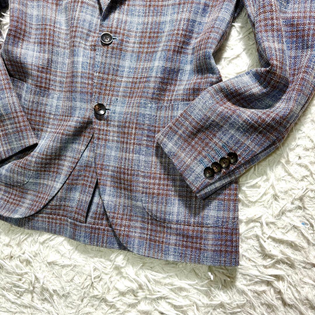 【美品】LARDINI テーラードジャケット　44 チェック　ウール　シルク