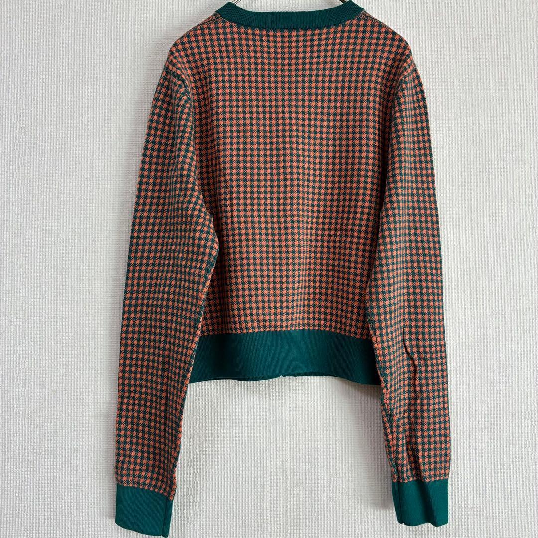 キャバン≫カーディガン F オレンジ×緑 チェック カシミヤ混 上品 羽織♡美品