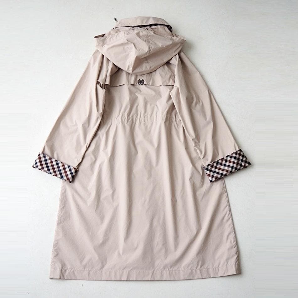 アクアスキュータム 撥水 ロング コート ハウスチェック M-L ベージュ