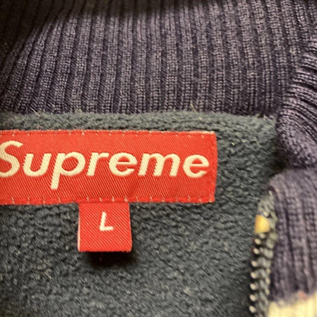 Supreme ネイビー ジャケットシュプリーム ジップアップL ネイビー リブ