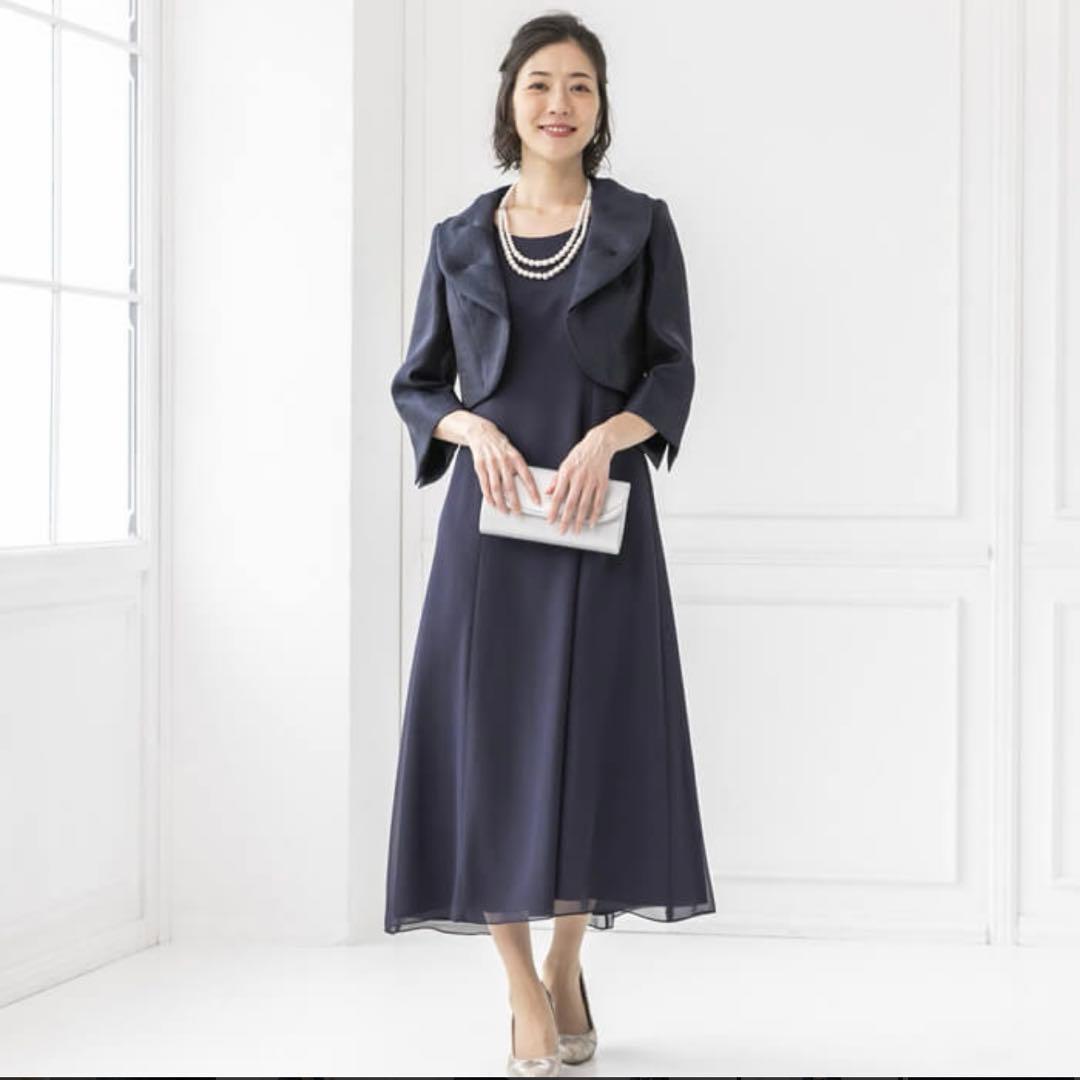 SOIR DOLCE 東京ソワール ボレロ　ワッシャー素材　女優襟　ネイビー　9