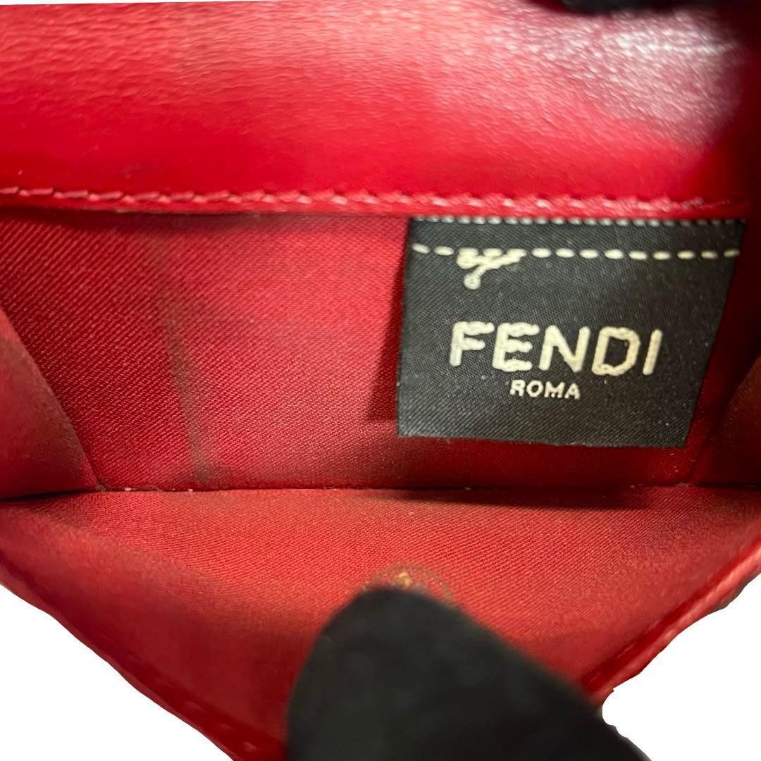 希少 フェンディ 三つ折り財布 エフイズ FFロゴ 金具 レザー レッド