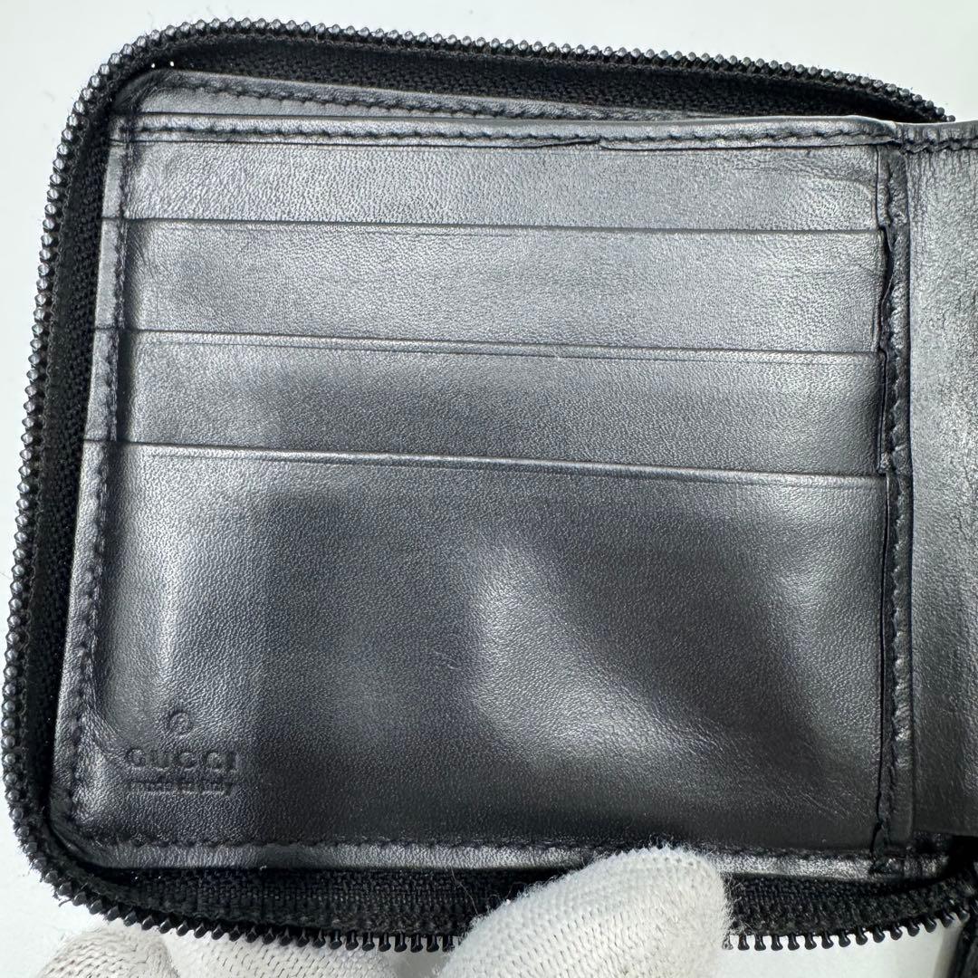 GUCCI グッチ マイクロシマ レザー ラウンド コンパクト財布 ミニ財布 黒