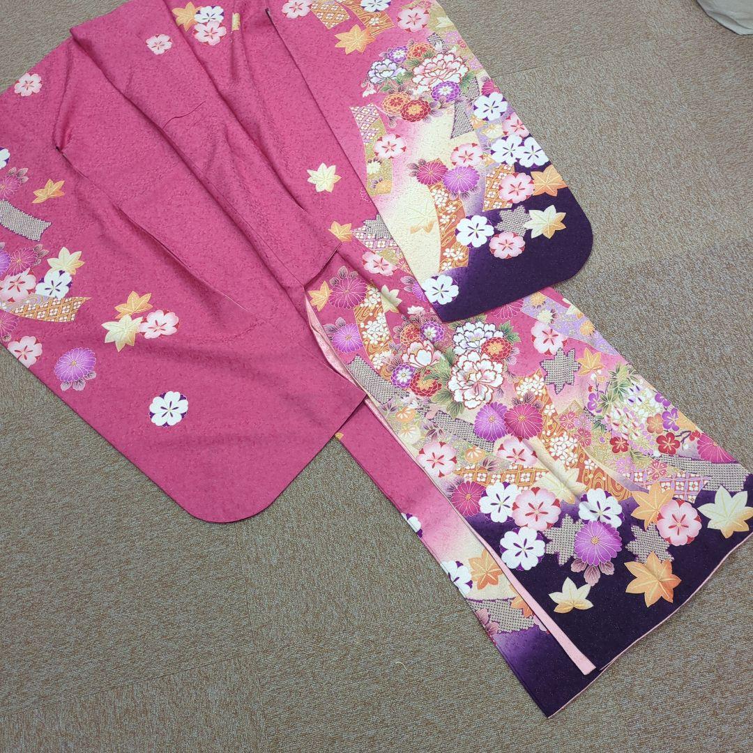 振袖 ピンクと紫の花柄　Lサイズ