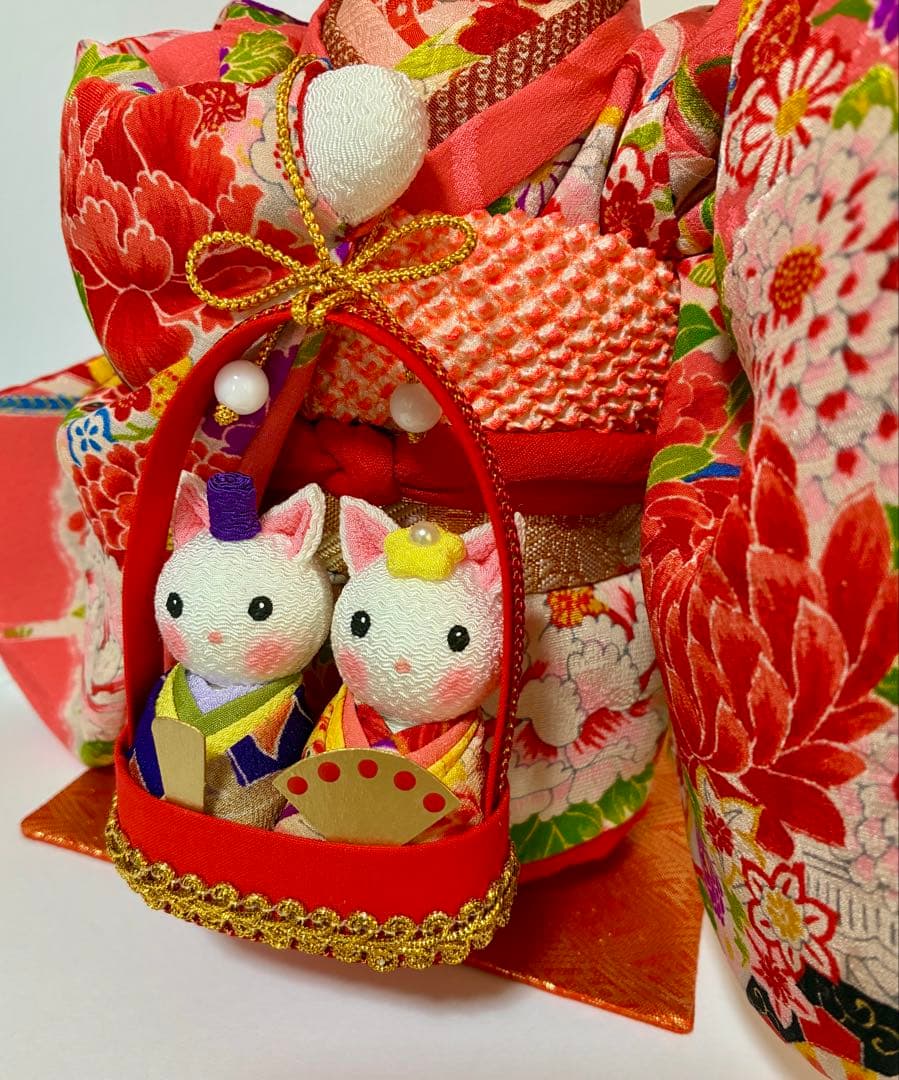 ねこの創作人形　ひな飾り　お雛様　招き猫　まねきねこ　ちりめん細工　桃の節句