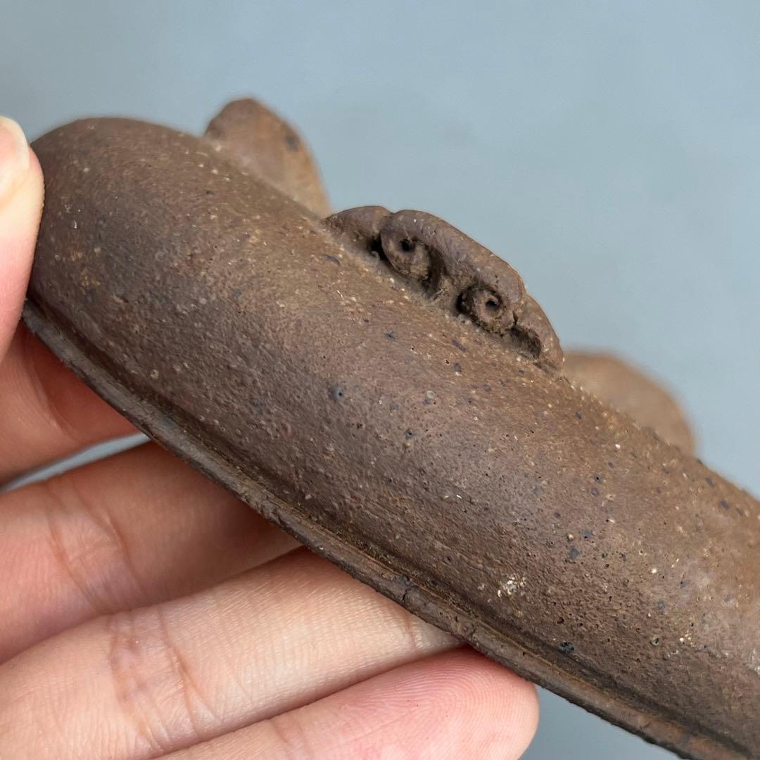 800.夢陶 紫泥雲足楕円鉢 盆栽鉢 植木鉢 12*9.6*3cm