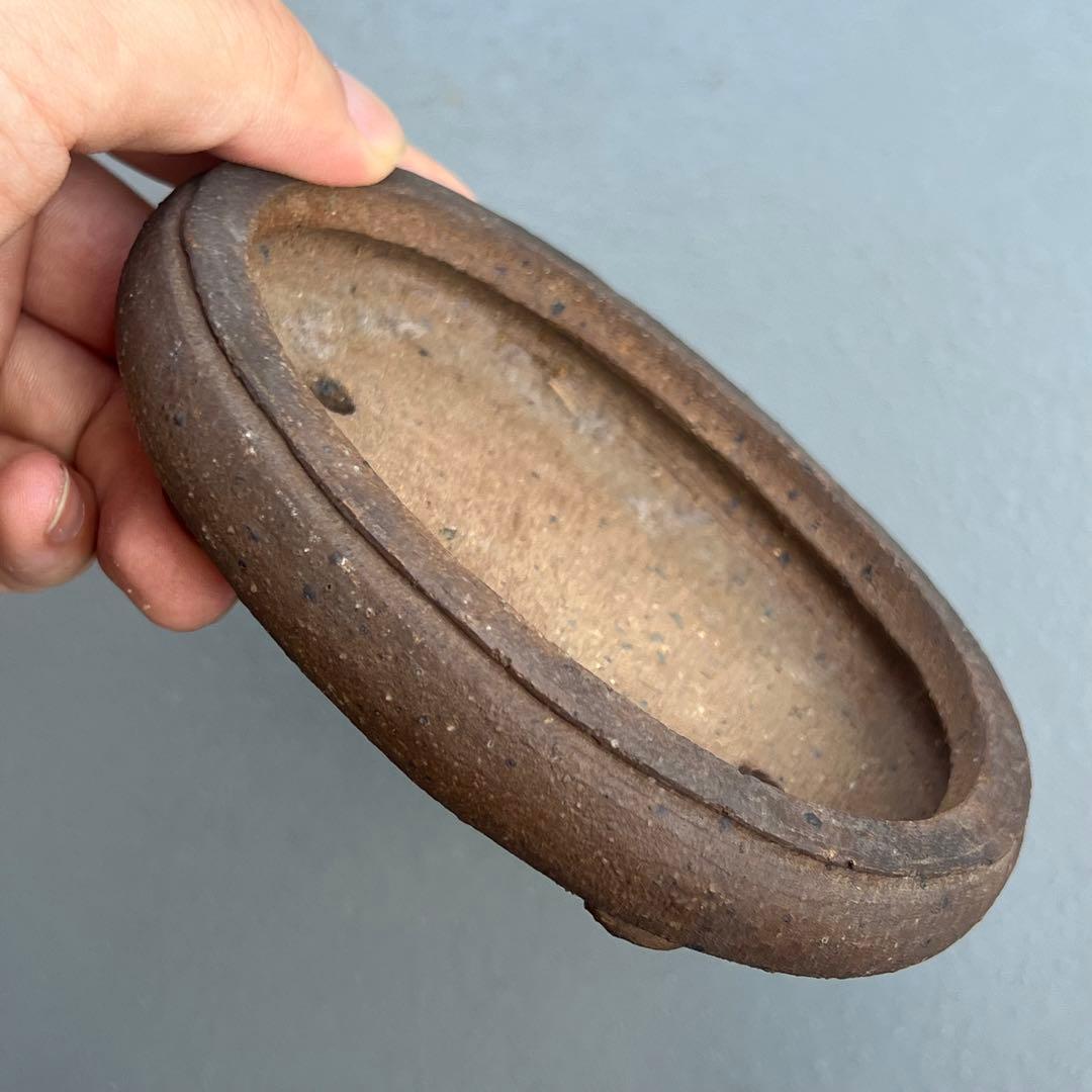 800.夢陶 紫泥雲足楕円鉢 盆栽鉢 植木鉢 12*9.6*3cm