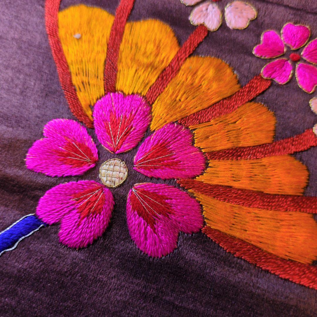 手刺繍　アンティーク　帯　リメイク　アンティーク　ハギレ