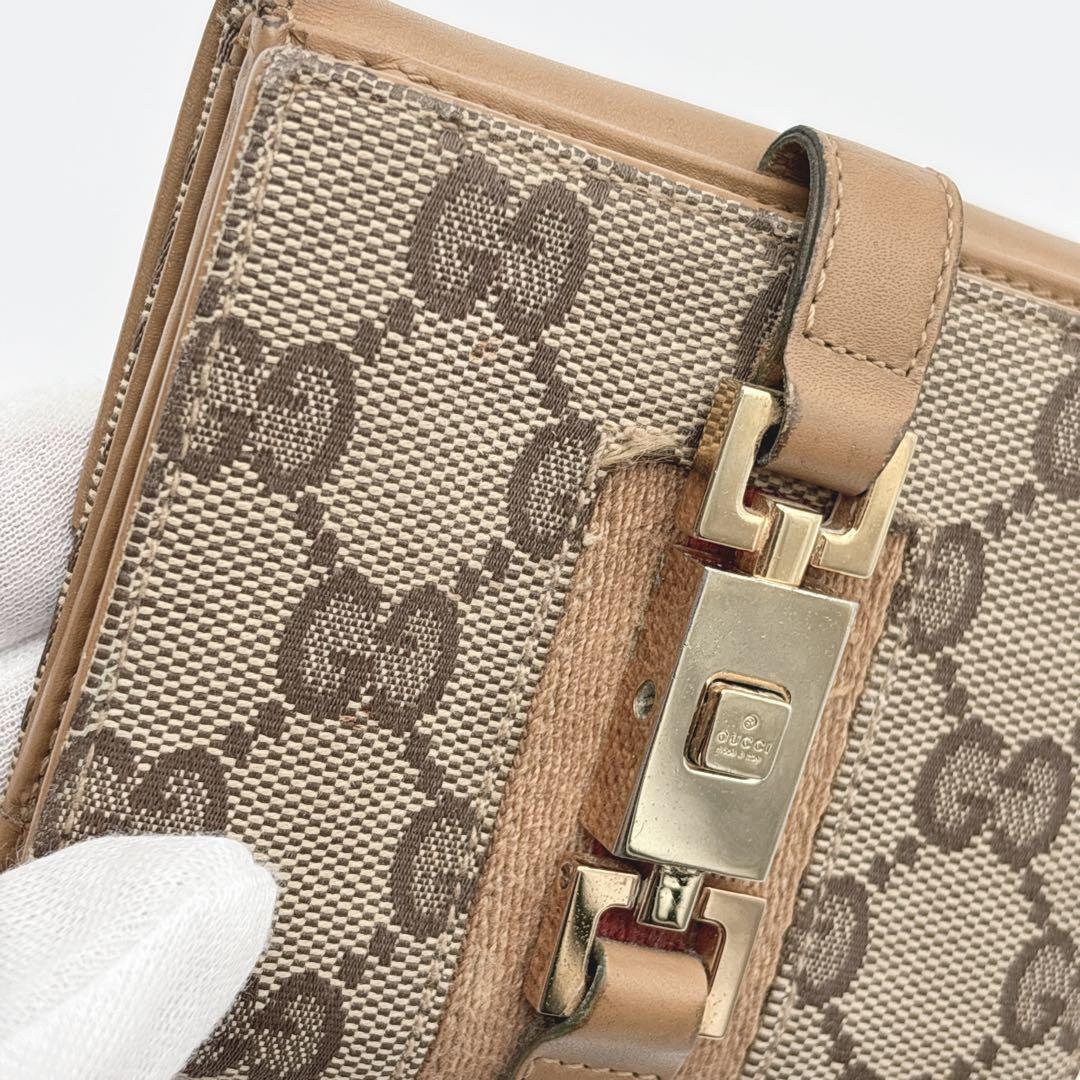 GUCCI GGキャンバス 二つ折り　財布　グッチ　ジャッキー　シェリー　レザー